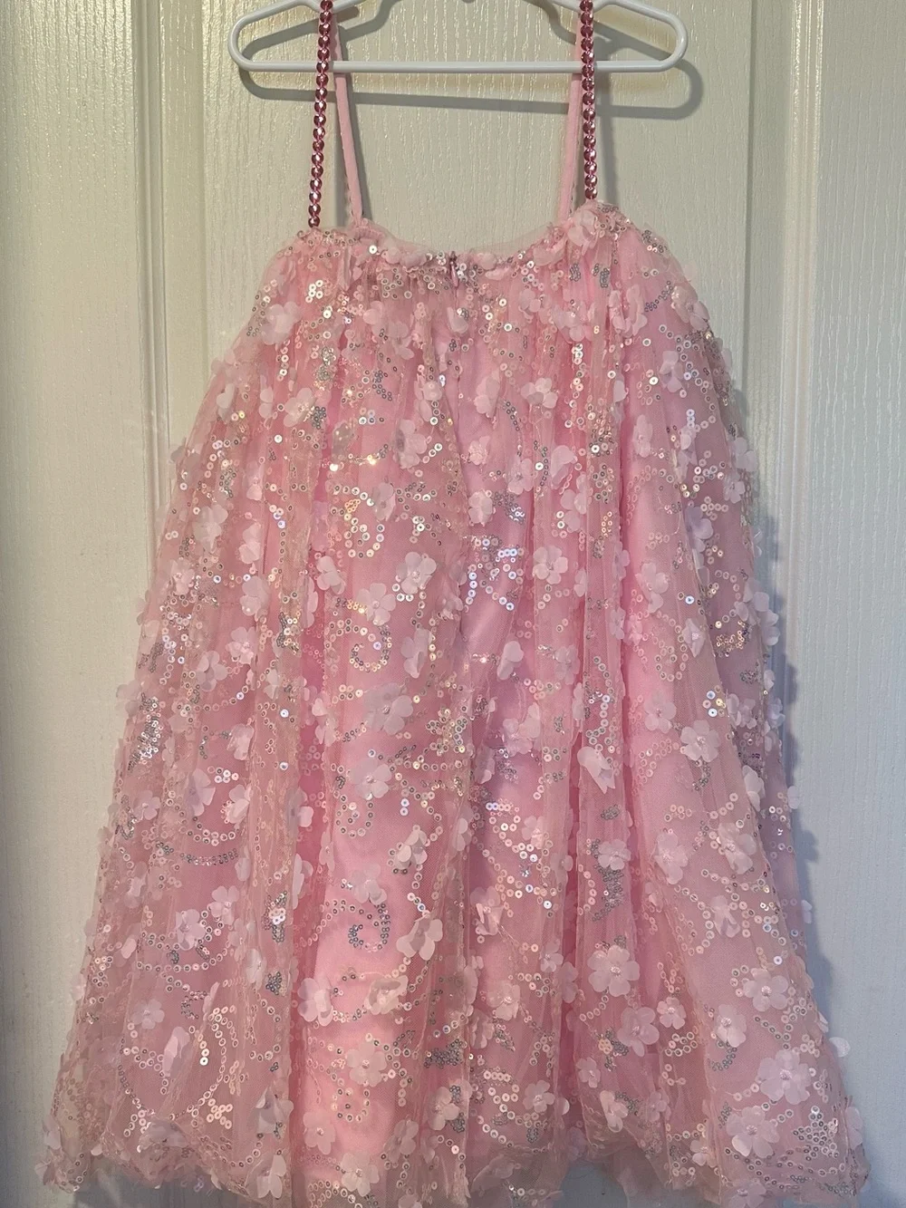 Lola and the Boys Pink Sequin Floral Dress 10